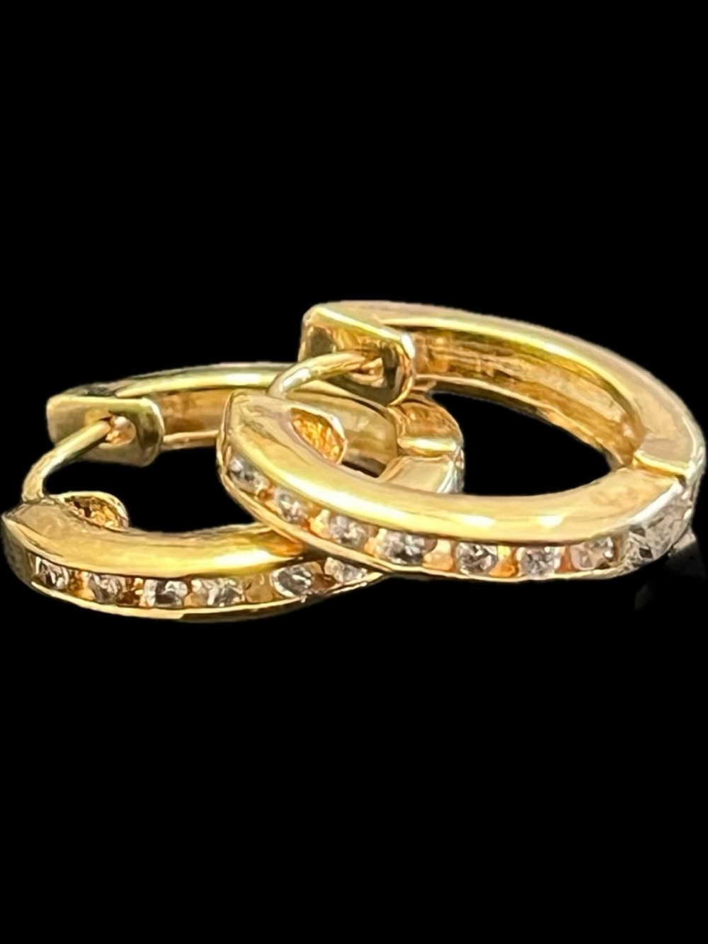 Channel set brilliant round cut CZ zirconia, ladies jewelry Huggie hoops gold
